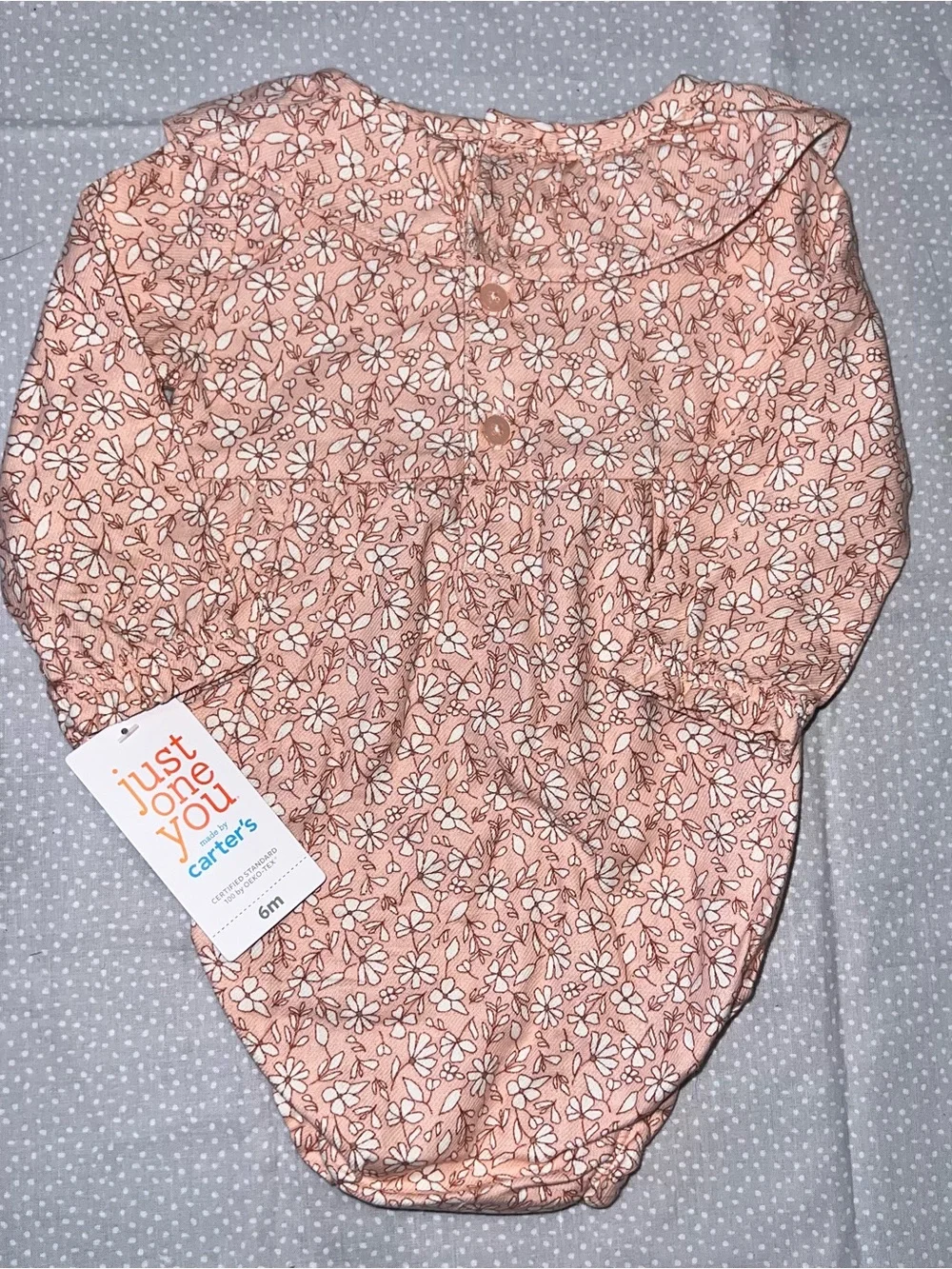 Carter's Just One You Peach Floral Ruffle Collar Bodysuit